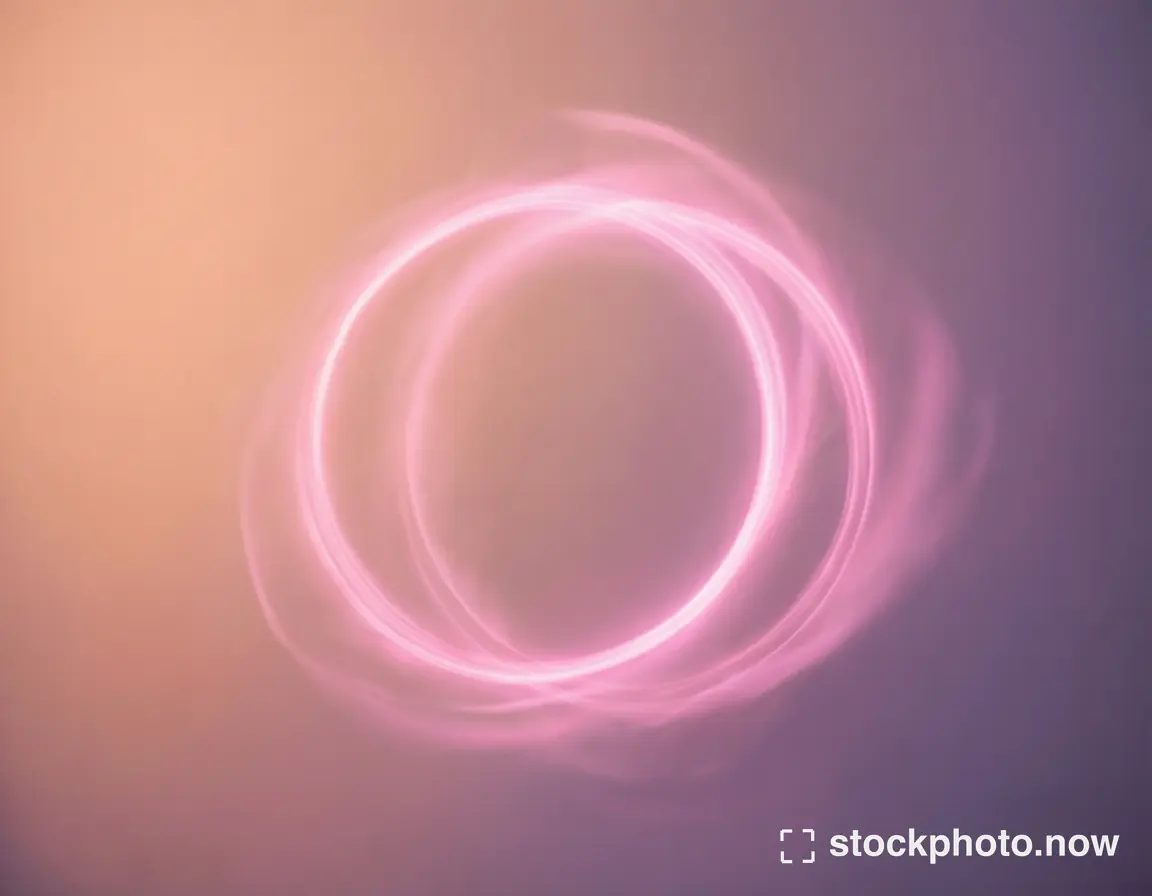 Soft glowing pink rings floating against a peach and lavender gradient background