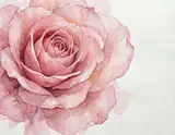 A delicate pink watercolor rose painted on textured white paper with space to the right