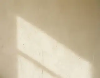 Soft diagonal sunlight and shadow falling across a lightly textured ivory wall