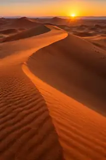 Sweeping orange sand dunes with a sharp ridge and deep warm shadows