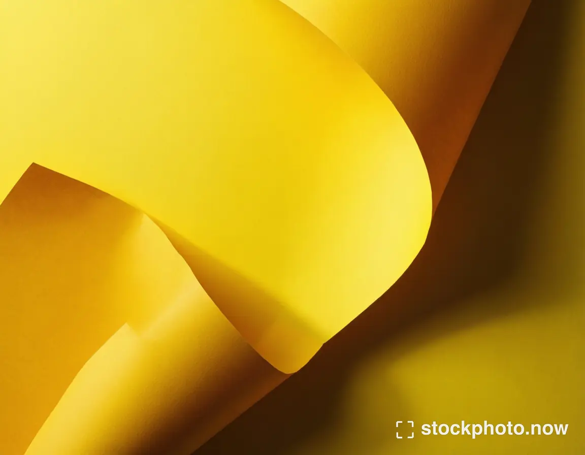 Overlapping bright yellow paper curves creating deep warm shadows in an abstract composition